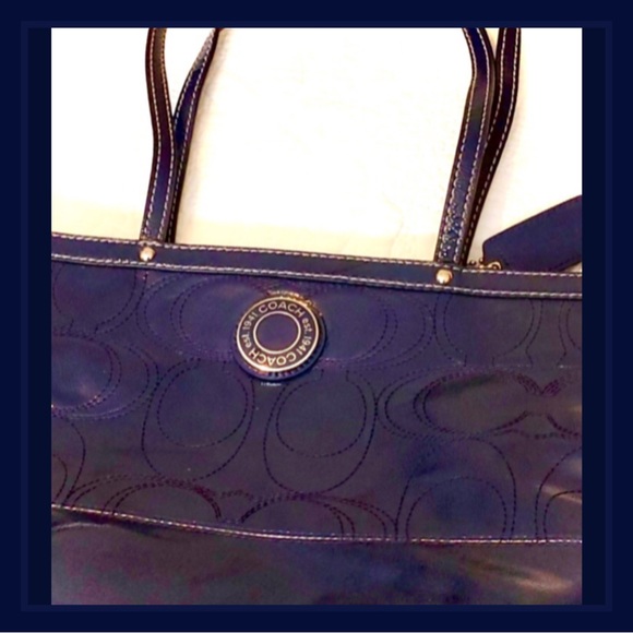 Coach Patent Marine Navy Blue Leather Logo Mini Tote Purse - Picture 4 of 16